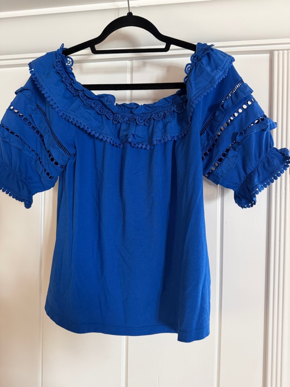 Lilly Pulitzer Off-Shoulder Royal Blue Women's Top with Lace Trim